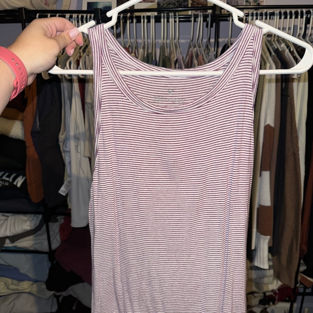 American Eagle Outfitters Pink and White Striped Tank Top